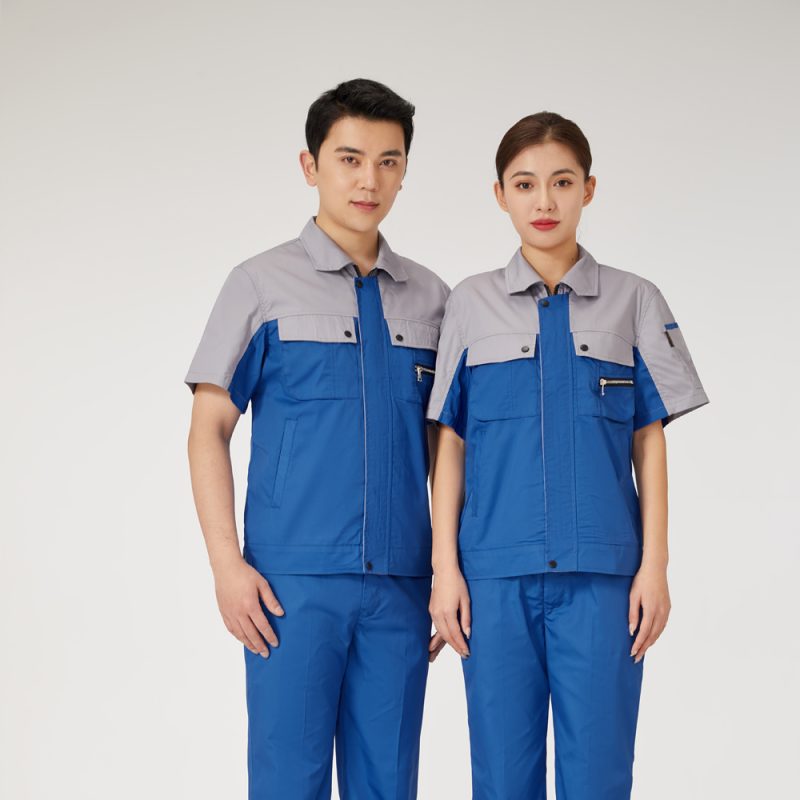【AD2205-3】夏用作業服｜中ブルー×グレー配色・快適＆耐久設計