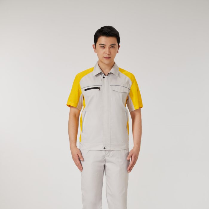 【AD2206-4】夏用作業服｜ライトグレー×イエロー配色・高通気＆耐久性・大人気モデル - 画像 (2)