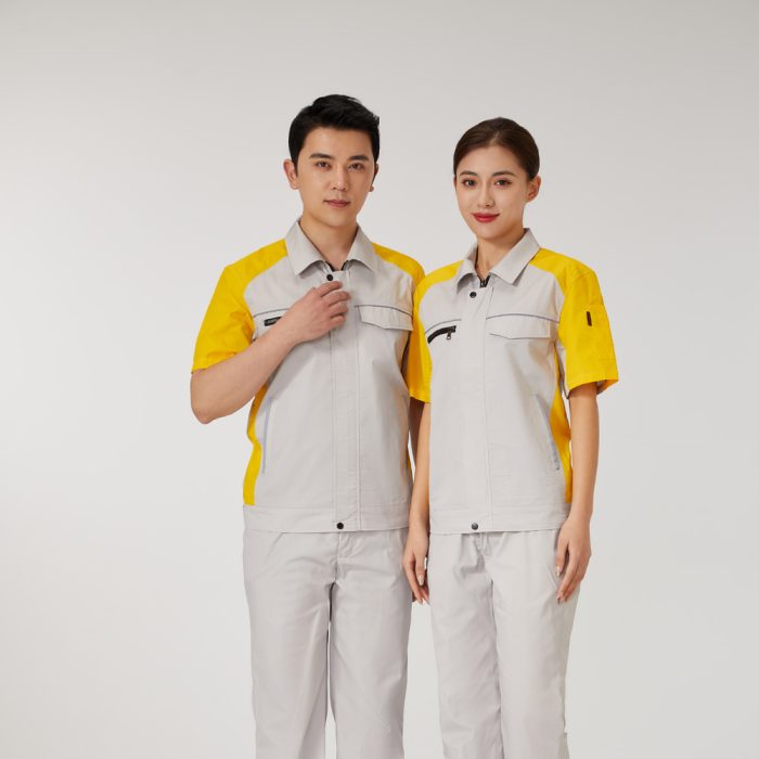 【AD2206-4】夏用作業服｜ライトグレー×イエロー配色・高通気＆耐久性・大人気モデル - 画像 (5)