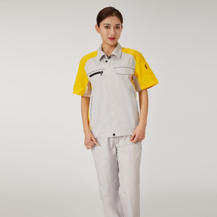 【AD2206-4】夏用作業服｜ライトグレー×イエロー配色・高通気＆耐久性・大人気モデル - 画像 (4)