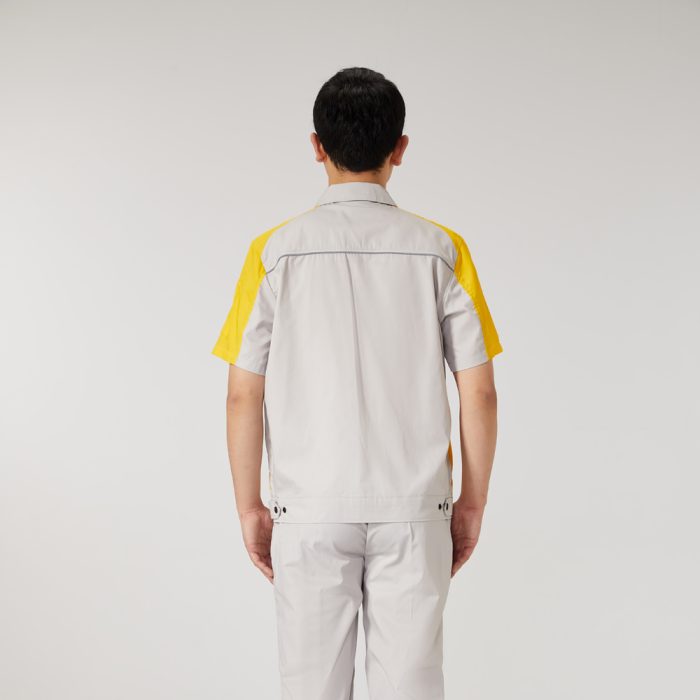 【AD2206-4】夏用作業服｜ライトグレー×イエロー配色・高通気＆耐久性・大人気モデル - 画像 (3)
