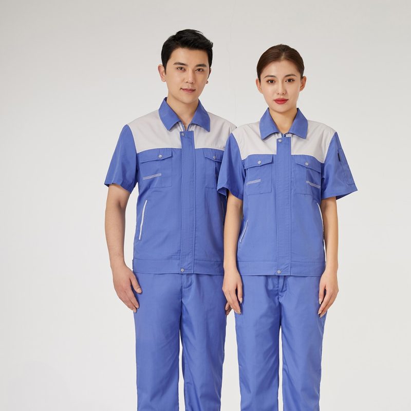 【AD2203-2】夏用作業服｜パープルブルー×ライトグレー配色・高機能ワークウェア