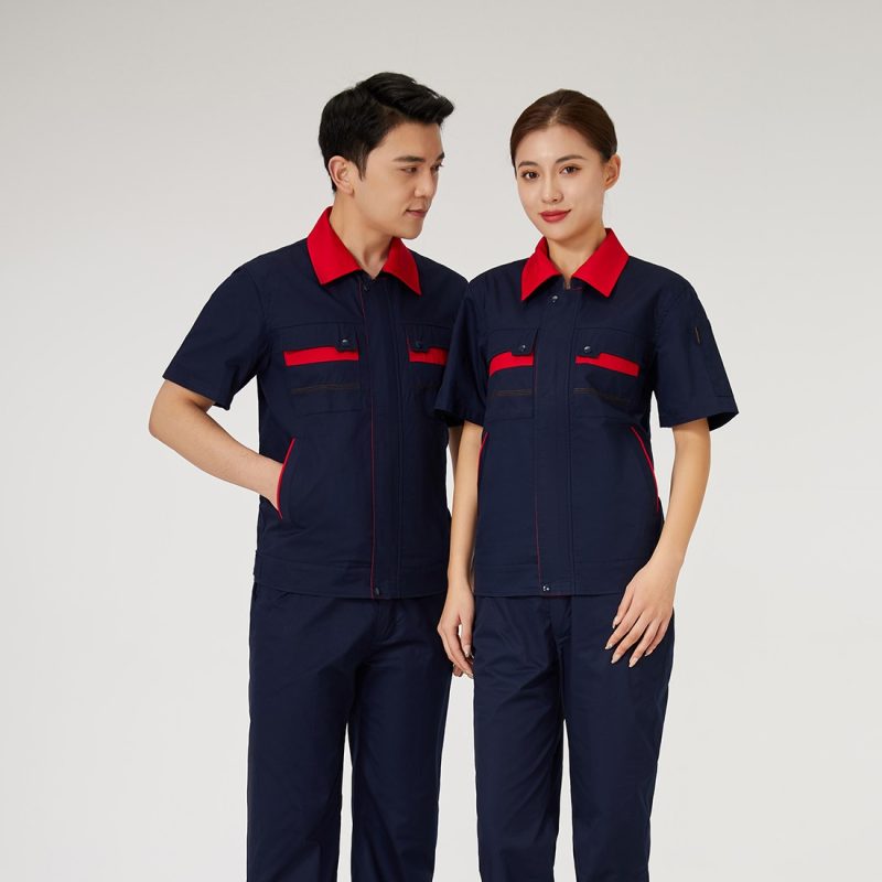 【AD2201-1】夏用作業服｜レッド×ディープレッド配色・通気快適＆高耐久・大人気モデル