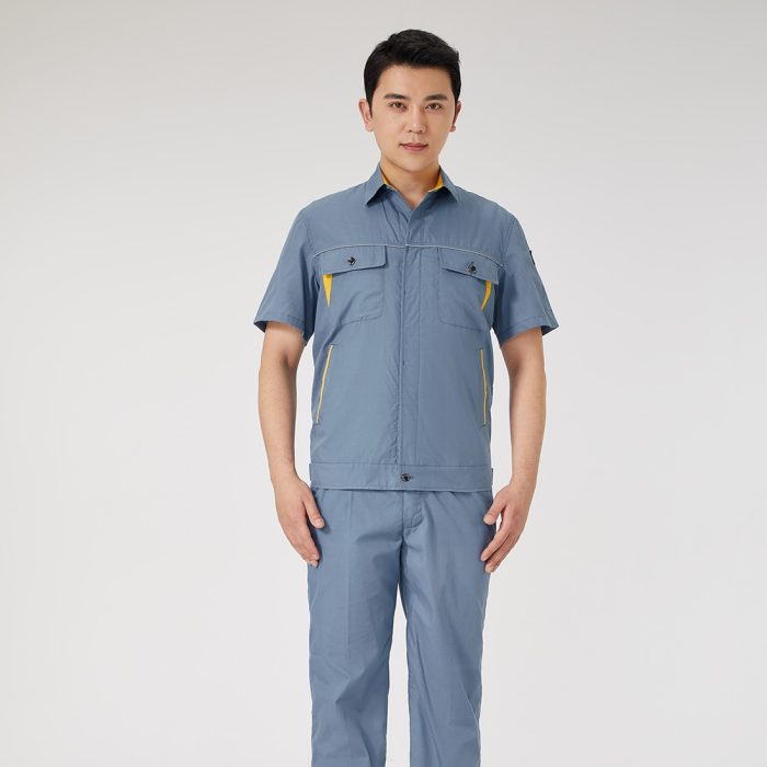 【AD2202-5】夏用作業服｜ブルーグレー×ゴールドイエロー配色・高耐久・快適設計 - 画像 (3)